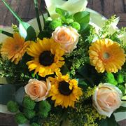 Yellow and peach hand tied bouquet